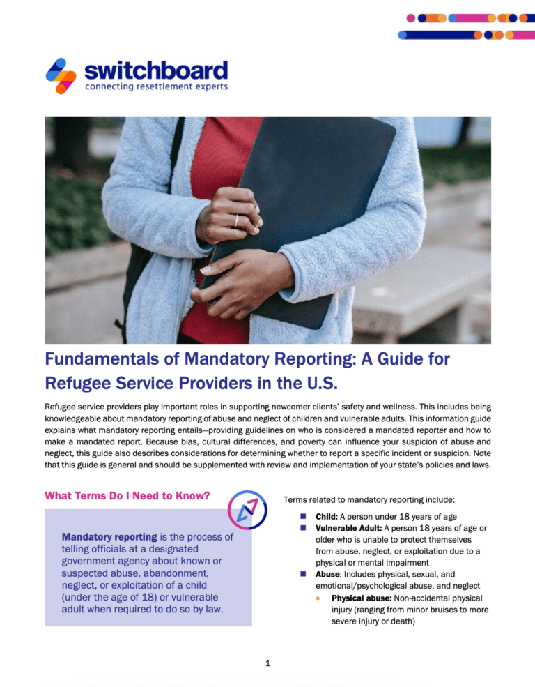 Fundamentals of Mandatory Reporting: A Guide for Refugee Service Providers in the U.S.